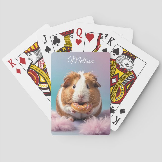 Cute Guinea Pig With Donut Pastel Gradient  Poker Cards (Back)