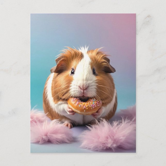 Cute Guinea Pig With Donut Pastel Gradient  Postcard (Front)