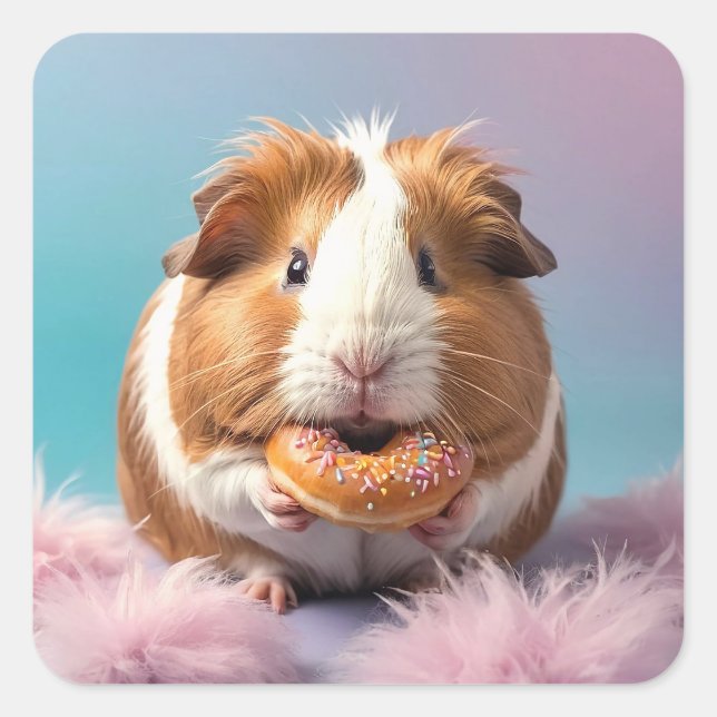 Cute Guinea Pig With Donut Pastel Gradient  Square Sticker (Front)