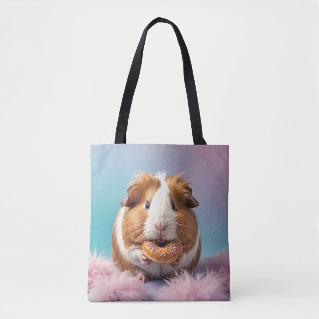 Cute Guinea Pig With Donut Pastel Gradient  Tote Bag (Front)