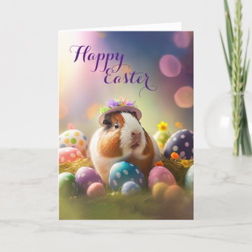 Cute Guinea Pig with Eggs Easter Holiday Card