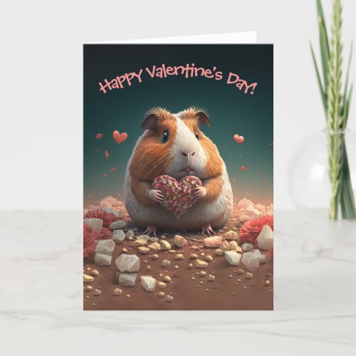 Cute Guinea Pig with Heart Valentines Day Holiday Card