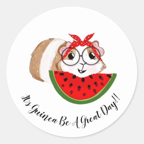 cute guinea pig with quote classic round sticker