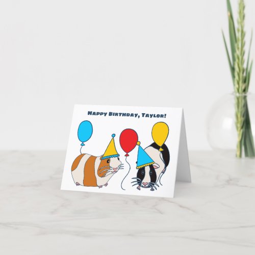Cute Guinea Pigs and Balloons Birthday Card