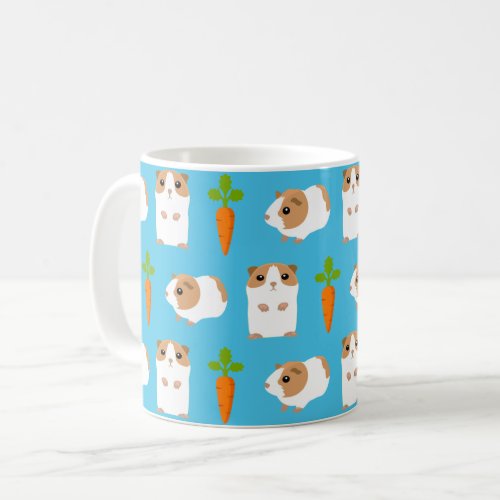Cute Guinea Pigs and Carrots Pattern Blue Coffee Mug