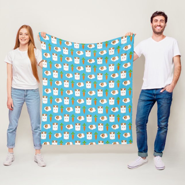 Cute Guinea Pigs and Carrots Pattern Blue Fleece Blanket (In Situ)