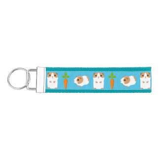 Cute Guinea Pigs and Carrots Pattern Blue Wrist Keychain