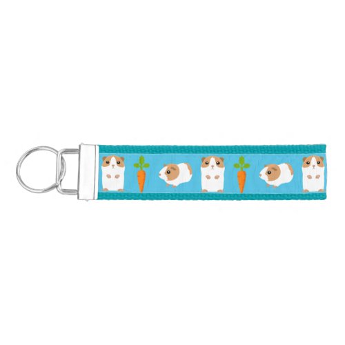 Cute Guinea Pigs and Carrots Pattern Blue Wrist Keychain