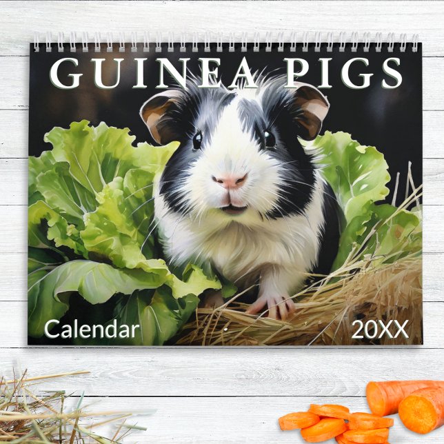 Cute Guinea Pigs Animal Lovers Watercolor Monthly Calendar (A wall calendar with a guinea pig illustration for each month in a watercolor style)