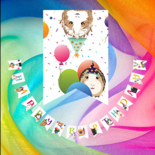 Cute Guinea Pigs & Balloons Birthday Bunting Flags