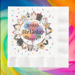 Cute Guinea Pigs & Balloons Birthday Paper  Napkins