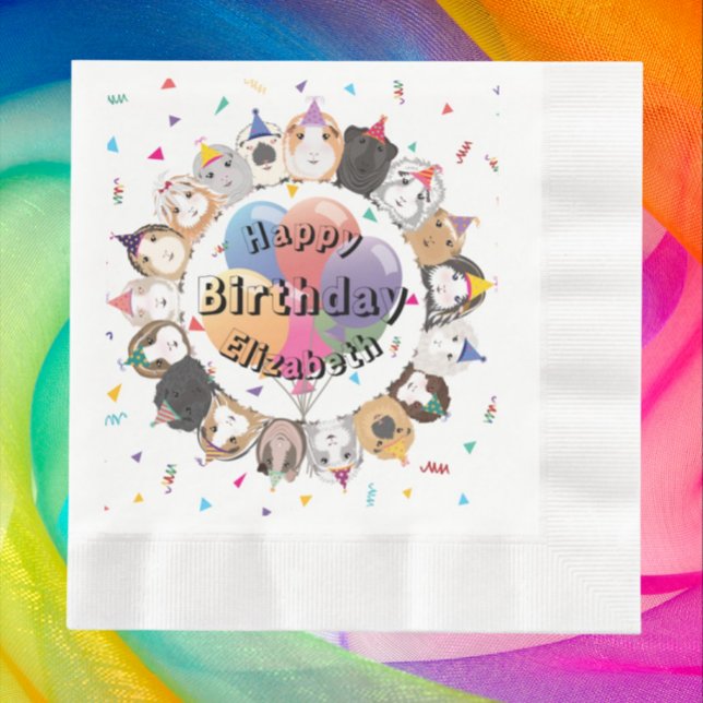 Cute Guinea Pigs & Balloons Birthday Paper  Napkins (Creator Uploaded)