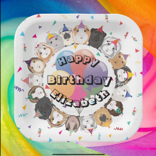Cute Guinea Pigs & Balloons Birthday Paper Plate
