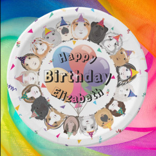 Cute Guinea Pigs & Balloons Birthday Paper Plate