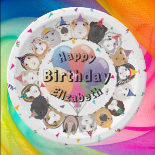 Cute Guinea Pigs & Balloons Birthday Paper Plate