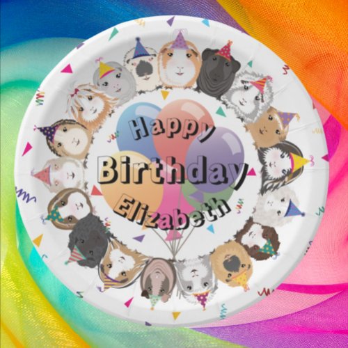 Cute Guinea Pigs  Balloons Birthday Paper Plate