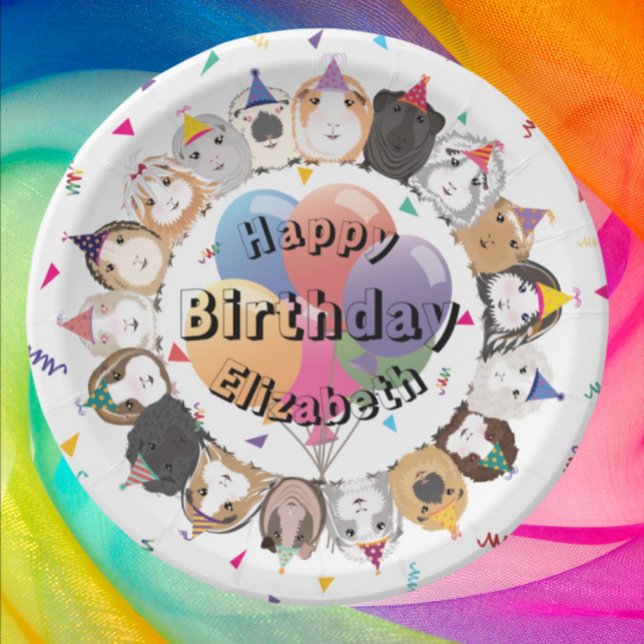 Cute Guinea Pigs & Balloons Birthday Paper Plate (Creator Uploaded)