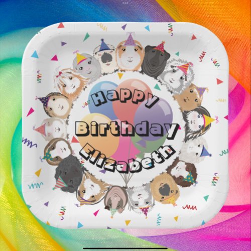 Cute Guinea Pigs  Balloons Birthday Paper Plate