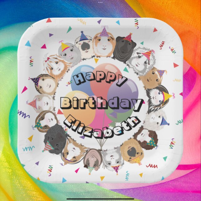 Cute Guinea Pigs & Balloons Birthday Paper Plate (Creator Uploaded)