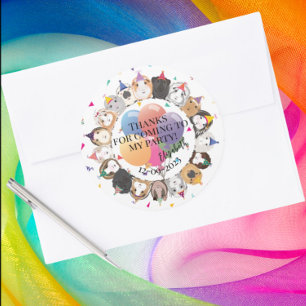 Cute Guinea Pigs & Balloons Birthday Party Classic Round Sticker