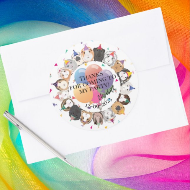 Cute Guinea Pigs & Balloons Birthday Party Classic Round Sticker (Creator Uploaded)