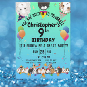 Cute Guinea Pigs & Balloons Birthday Party Invitation
