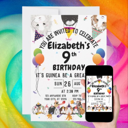 Cute Guinea Pigs  Balloons Birthday Party Invitation