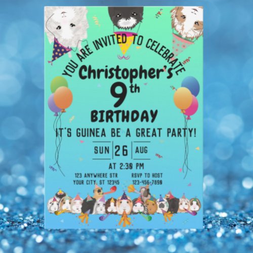 Cute Guinea Pigs  Balloons Birthday Party Invitation