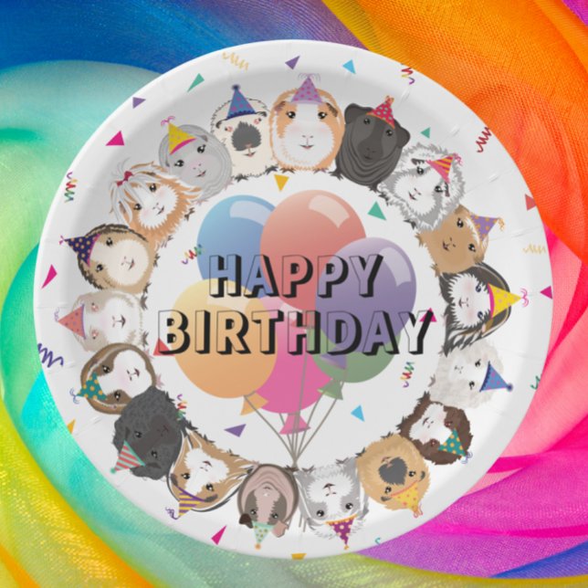 Cute Guinea Pigs & Balloons Birthday Party Paper Plates (Creator Uploaded)