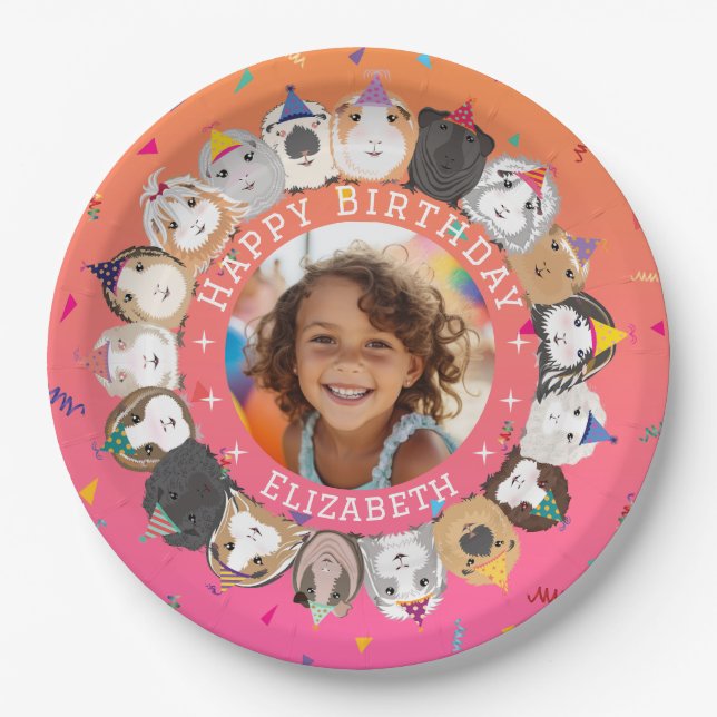 Cute Guinea Pigs Birthday Paper Plate (Front)