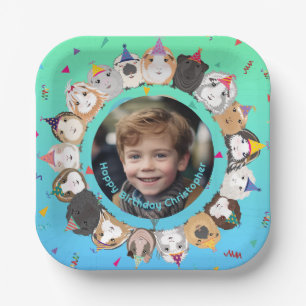 Cute Guinea Pigs Birthday Party GREEN-BLUE Paper Plates