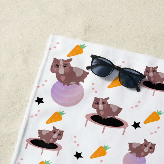 Cute Guinea Pigs Exercising Beach Towel (In Situ)