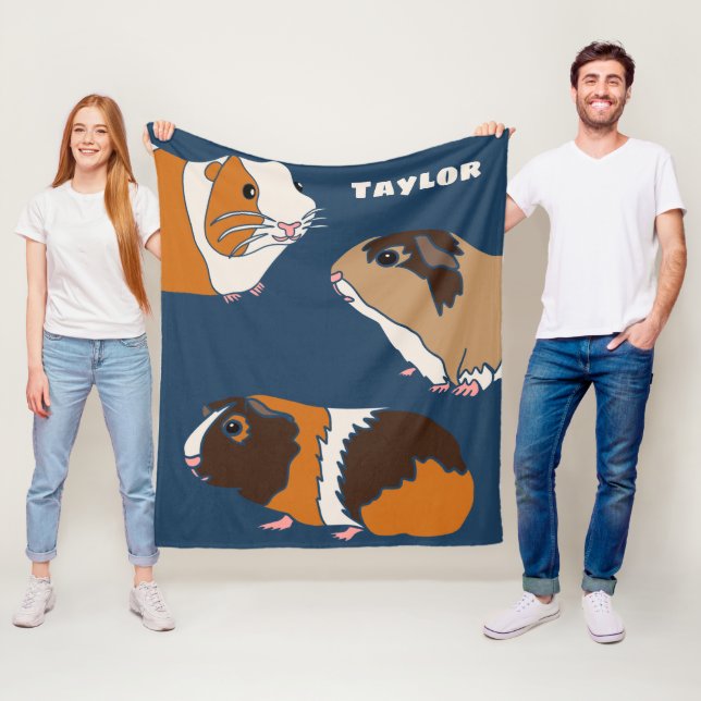 Cute Guinea Pigs Illustrations Personalized Fleece Blanket (In Situ)