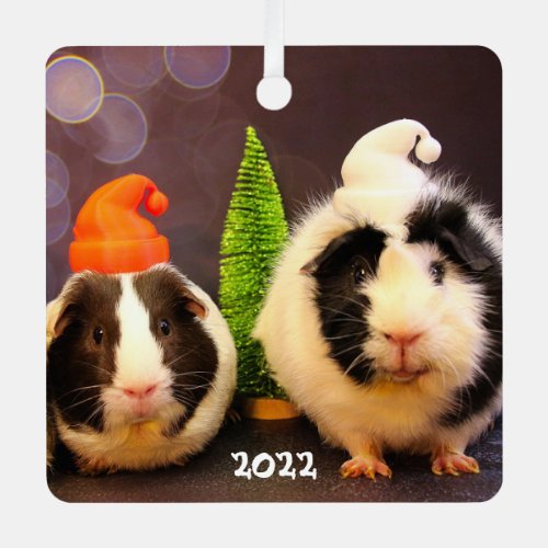 Cute Guinea Pigs in a Santa Hat Metal Ornament