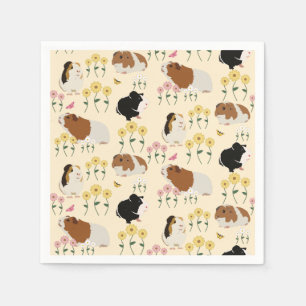 Cute Guinea Pigs In Flower Garden Pattern - Yellow Napkins