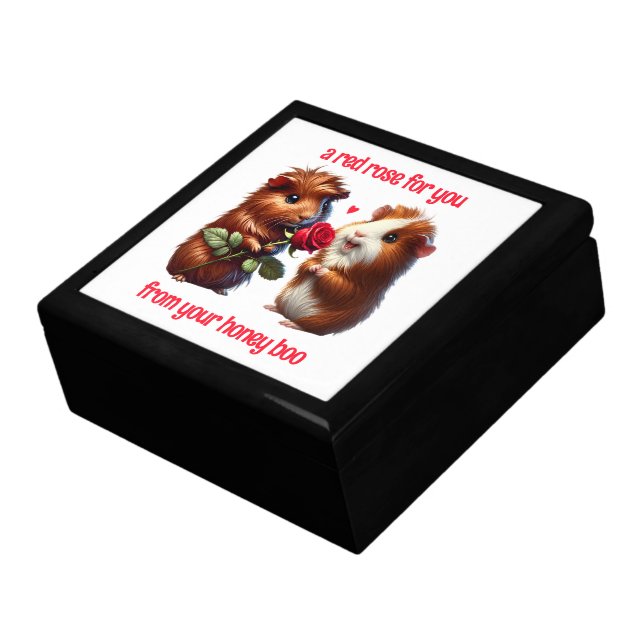 Cute Guinea Pigs in Love Exchange a Red Rose Gift Box (Side)