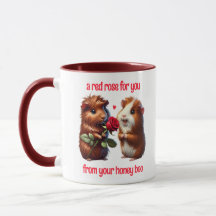 Cute Guinea Pigs in Love Exchange a Red Rose