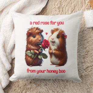Cute Guinea Pigs in Love Exchange a Red Rose Throw Pillow
