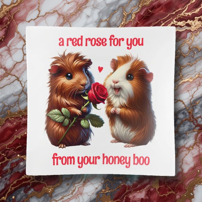 Cute Guinea Pigs in Love Exchange a Red Rose Trinket Tray (Guinea Pigs Exchange Red Rose Trinket Tray Cover Photo)
