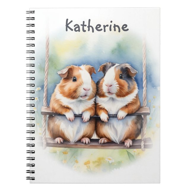 Cute Guinea Pigs on a Swing Personalized Notebook (Front)