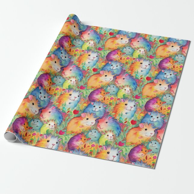 Cute guinea pigs pattern wrapping paper (Unrolled)