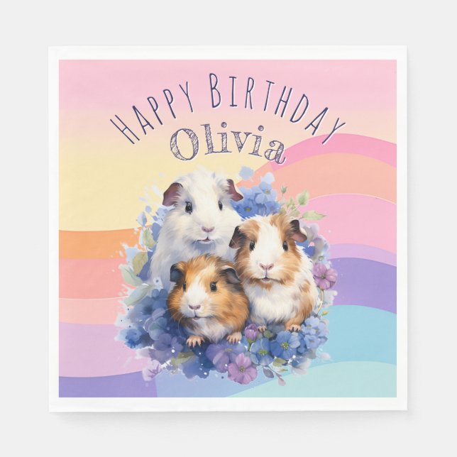 Cute Guinea Pigs Pet Animals Happy Birthday Napkins (Front)