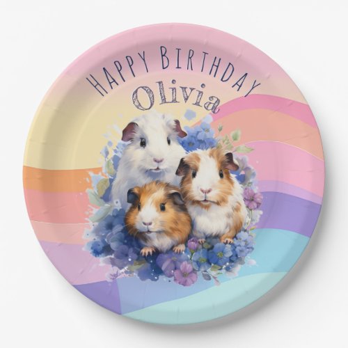 Cute Guinea Pigs Pretty Picture Happy Birthday Paper Plates