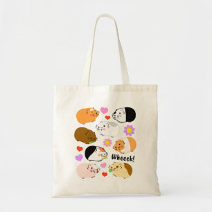 Cute Guinea Pigs with Hearts and Flowers Tote Bag