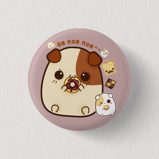 Cute guinea pigs with kawaii food pinback button (Front)