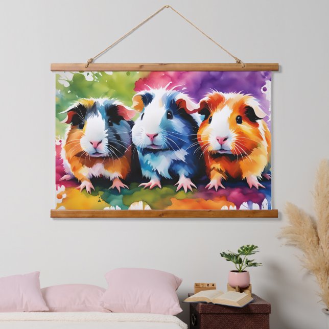 Cute guinea pigs with splashes of color hanging tapestry (Bedroom)