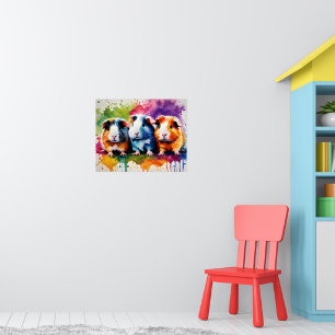 Cute guinea pigs with splashes of color poster