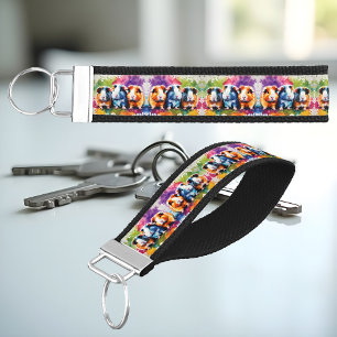 Cute guinea pigs with splashes of color wrist keychain