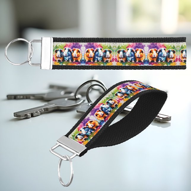 Cute guinea pigs with splashes of color wrist keychain (Creator Uploaded)