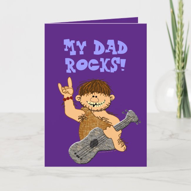 Cute Guitar Caveman My Dad Rocks Fathers Day Card
